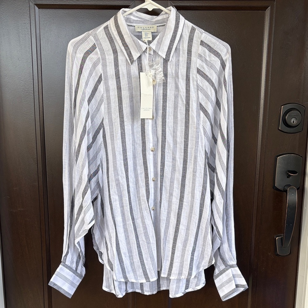NWT Calypso St. Barth Linen Blend Button Down Top Size Medium Retail $245.00